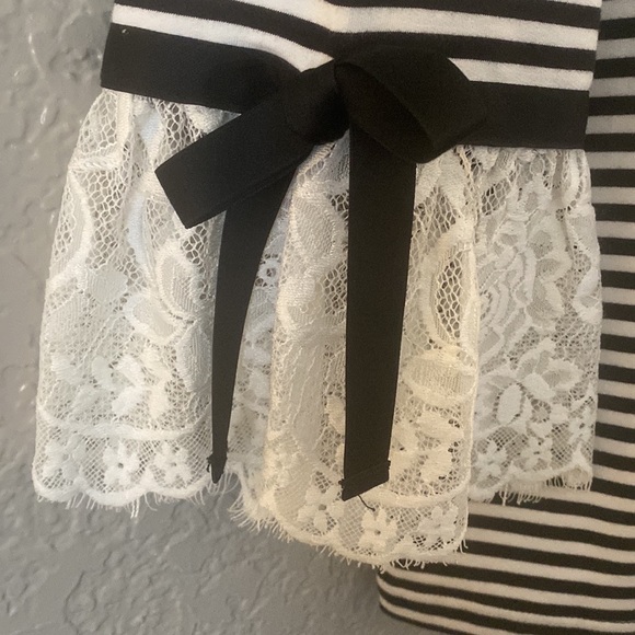 Karl Lagerfeld Lace Sleeves Striped Knit Top - Picture 8 of 12